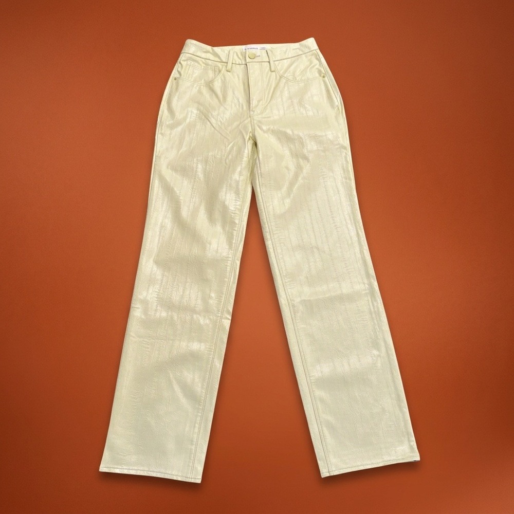 Good American Good 90s Relaxed Faux Leather Pants Key Lime Yellow Womens Size 4